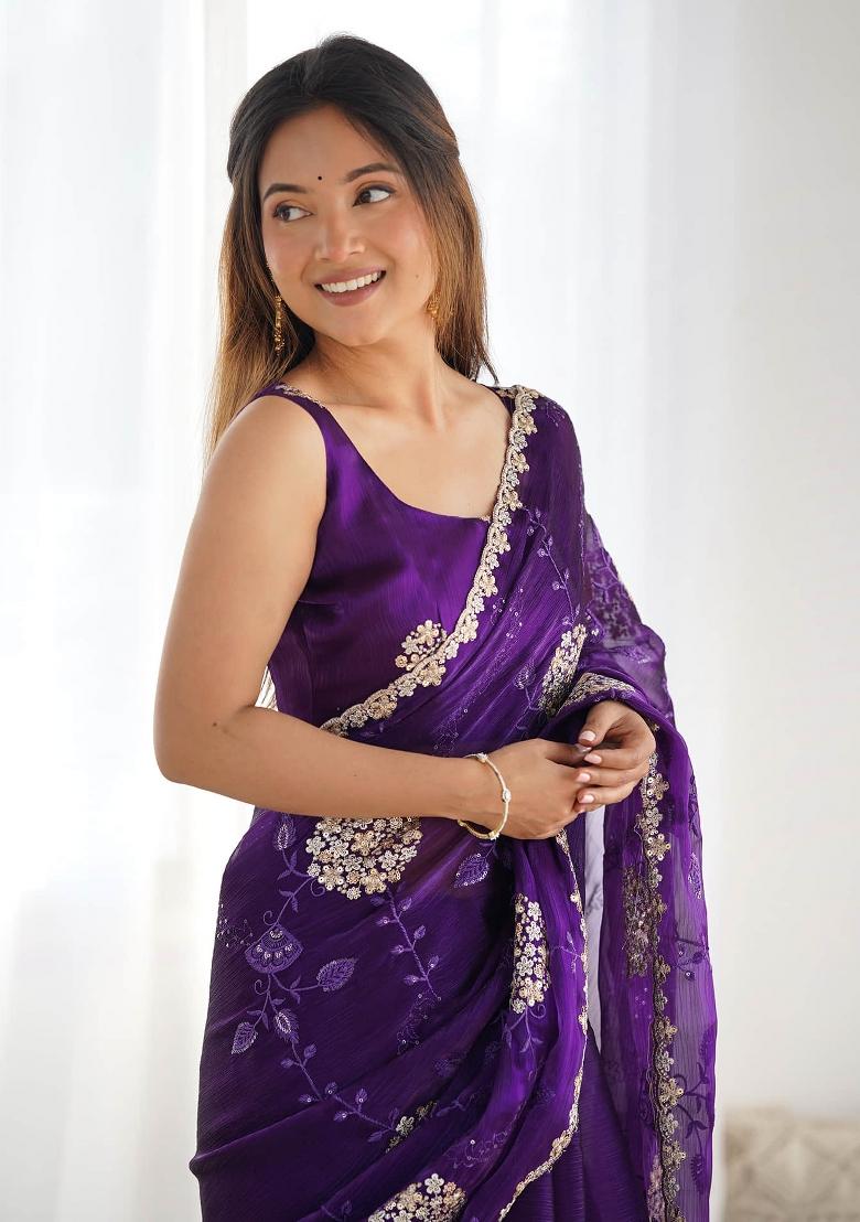 Purple Sequin Embroidered Jimmy Choo Saree Set