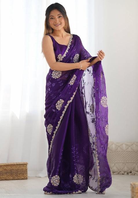 Purple Sequin Embroidered Jimmy Choo Saree Set