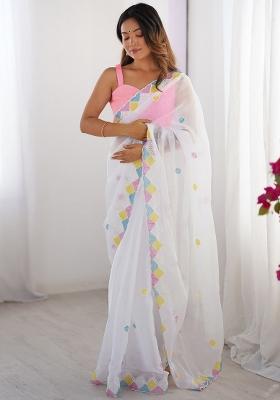 White Sequin Embroidered Jimmy Choo Saree Set