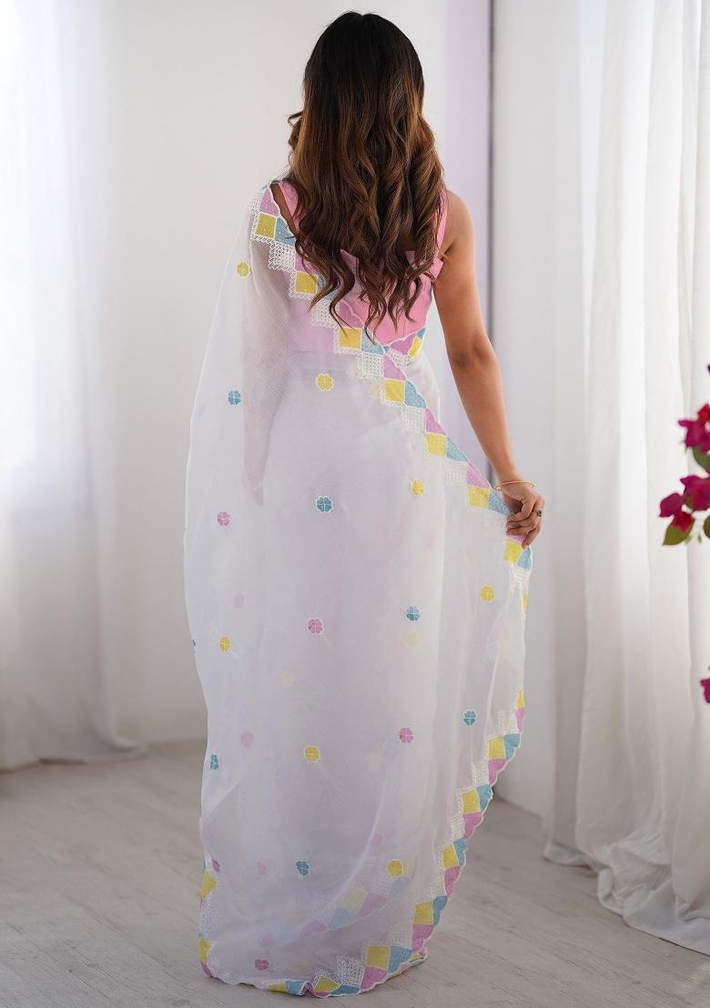 White Sequin Embroidered Jimmy Choo Saree Set