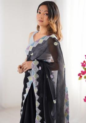 Black Sequin Embroidered Jimmy Choo Saree Set