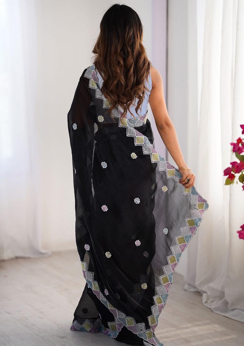 Black Sequin Embroidered Jimmy Choo Saree Set