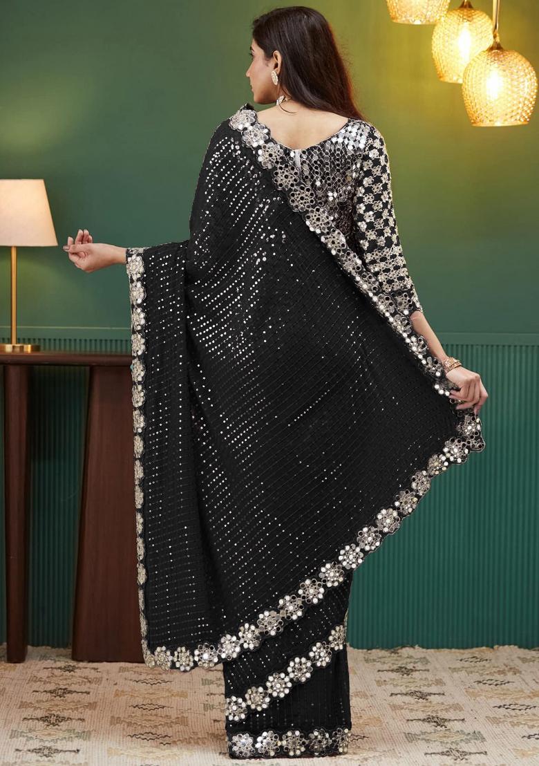 Black Sequin Embroidered Georgette Saree Set