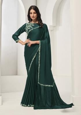 Green Zardosi Work Crepe Saree Set