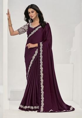Maroon Hand Work Crepe Saree Set