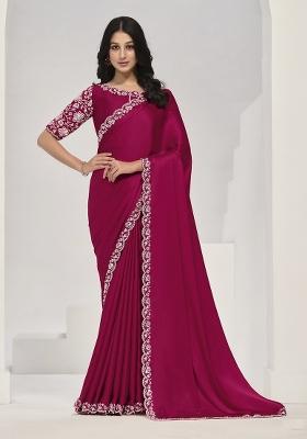 Pink Hand Work Crepe Saree Set