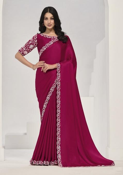 Pink Hand Work Crepe Saree Set