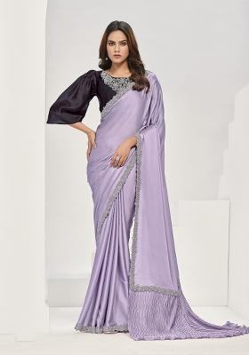 Levender Zardosi Work Crepe Saree Set
