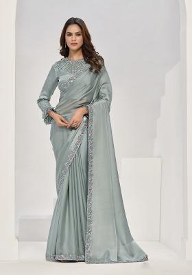 Sea Green Hand Work Crepe Saree Set