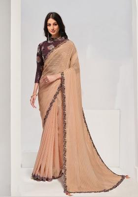Peach Embroidered Georgette Saree Set