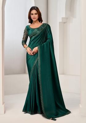 Green Embroidered Crepe Saree Set