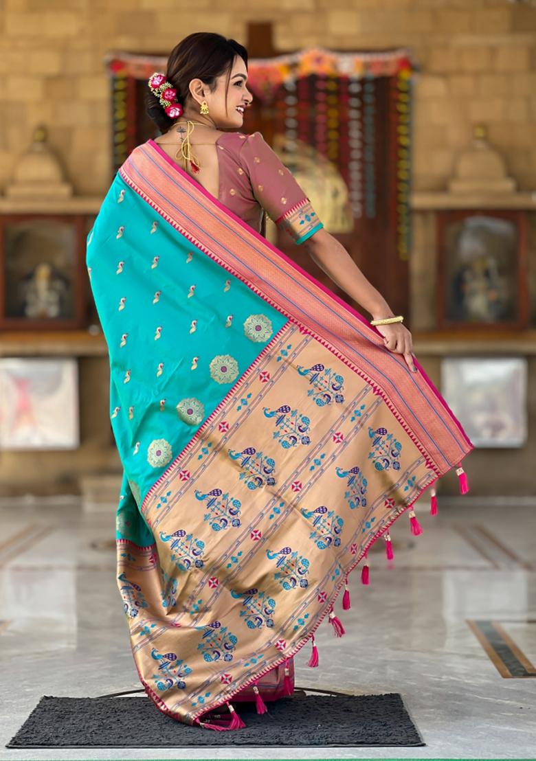 Rama Green Woven Paithani Silk Saree Set