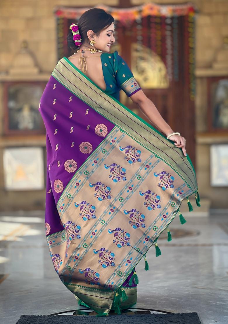 Maroon Woven Paithani Silk Saree Set