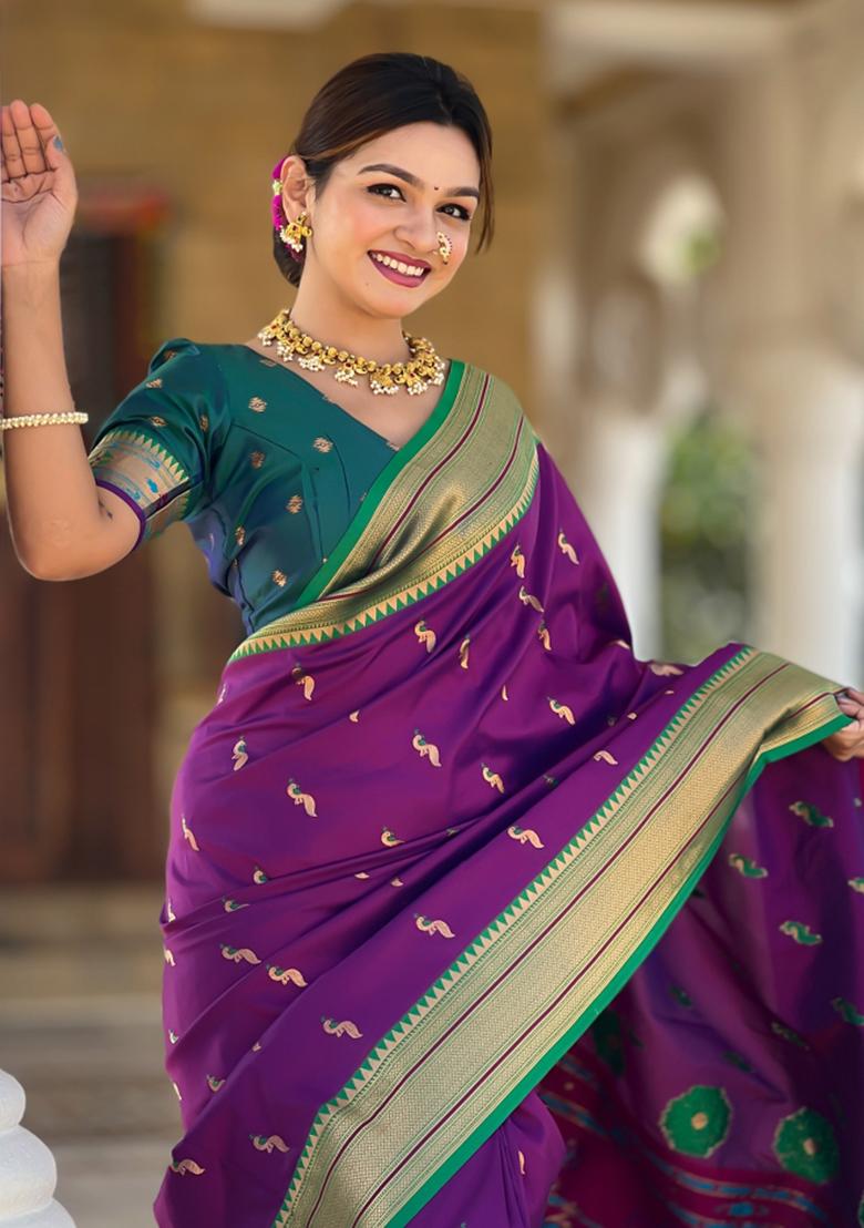 Maroon Woven Paithani Silk Saree Set