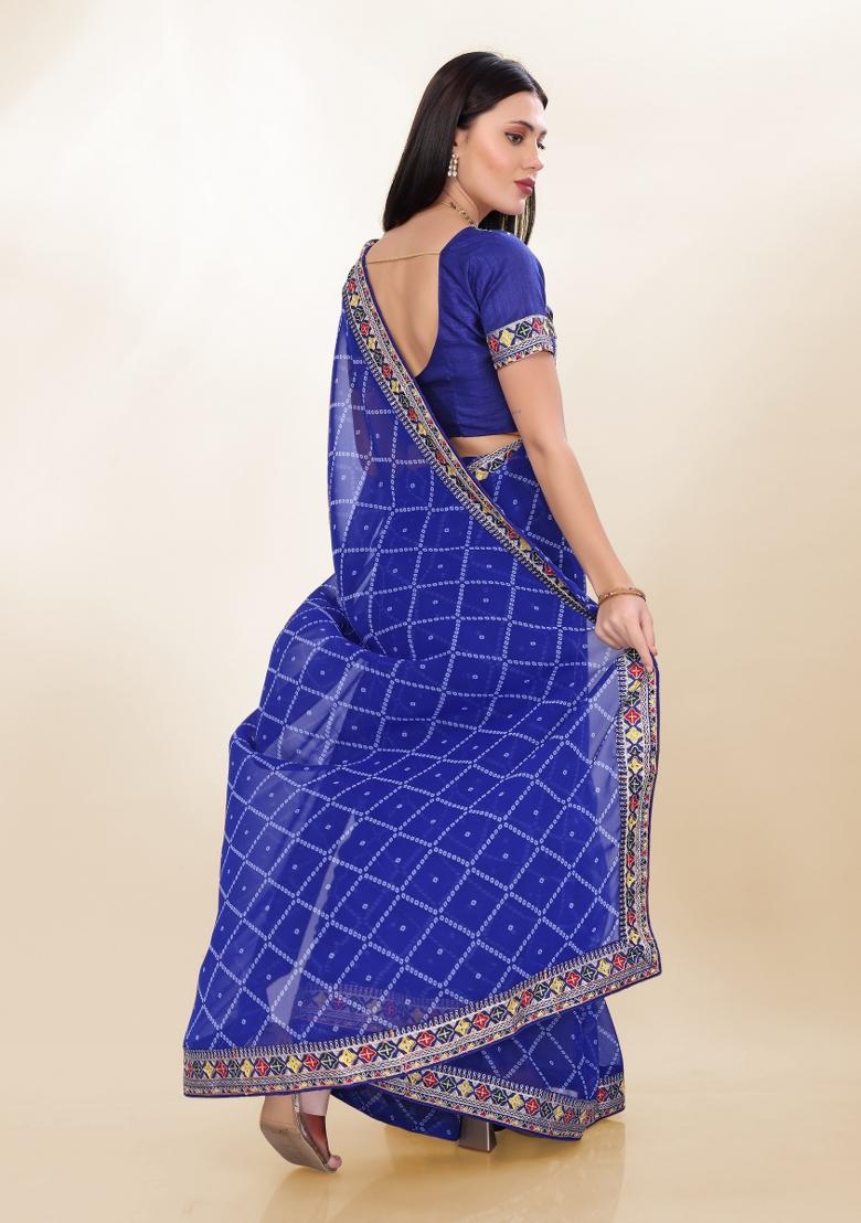 Blue Bandhani Print Georgette Saree Set