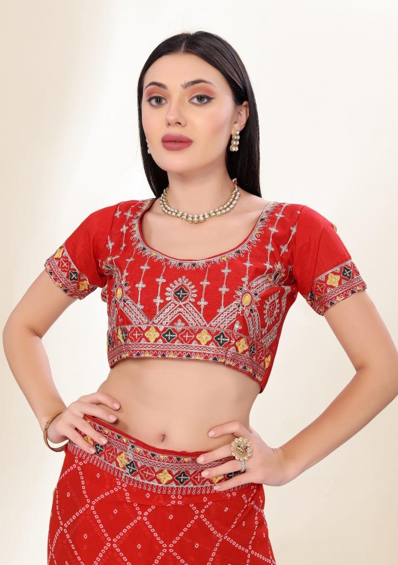 Red Bandhani Print Georgette Saree Set