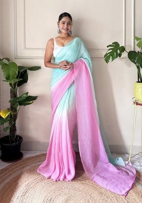 Sea Green Solid Satin Saree Set