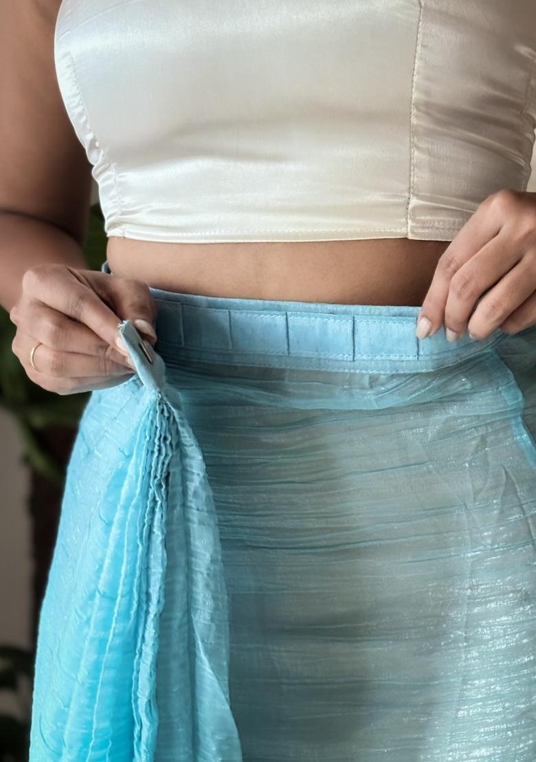 Yellow Solid Satin Saree Set