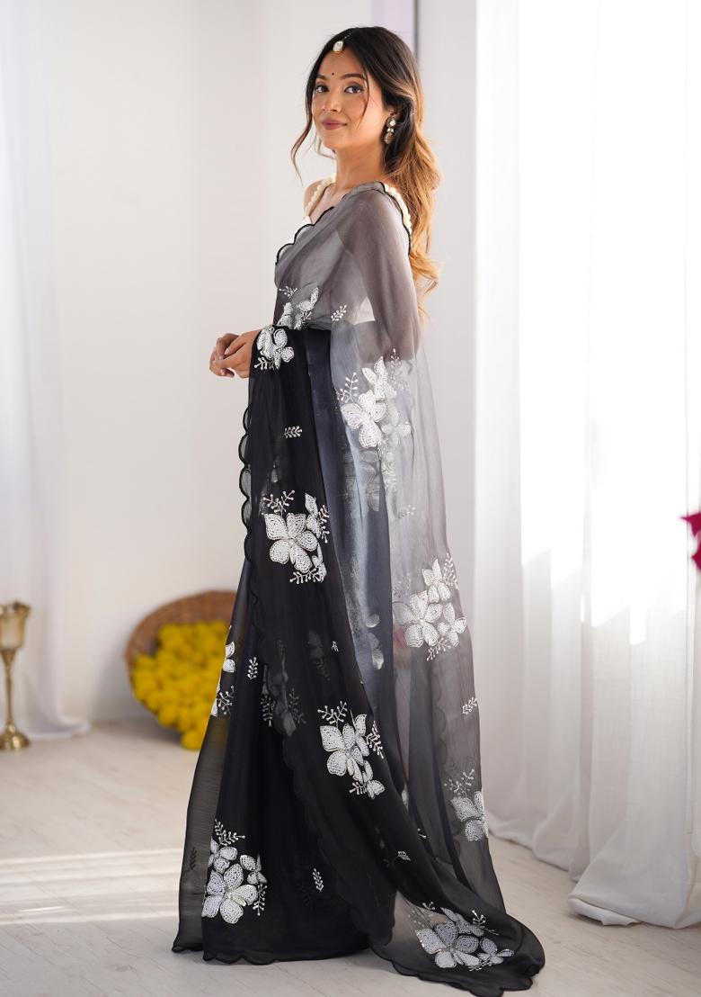 Black Sequin Embroidered Jimmy Choo Saree Set