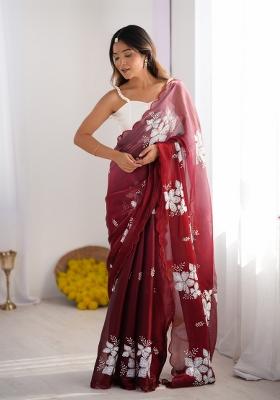 Maroon Sequin Embroidered Jimmy Choo Saree Set