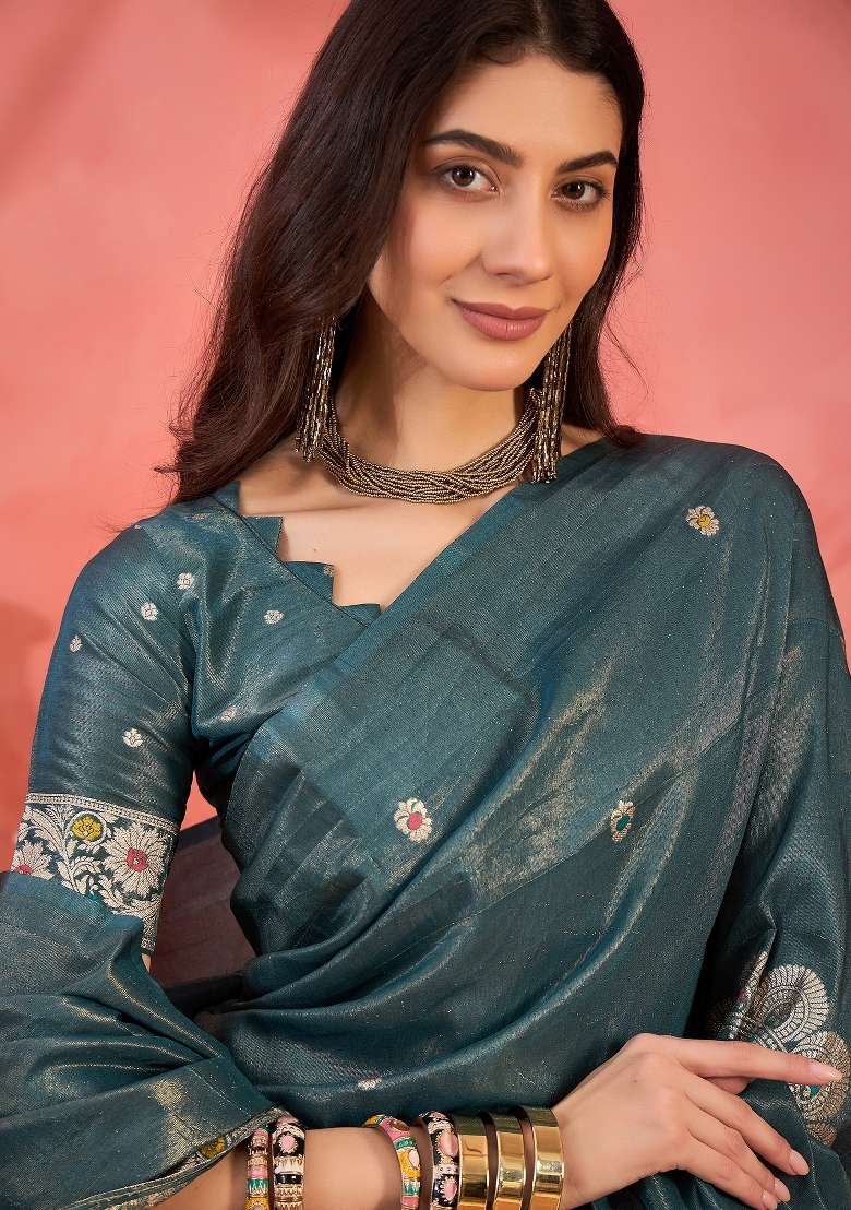 Grey Woven Cotton Saree Set - Indya