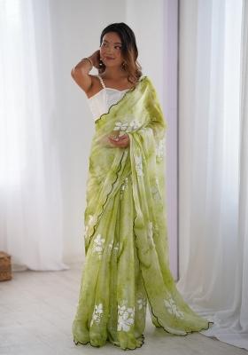 Green Sequin Embroidered Jimmy Choo Saree Set