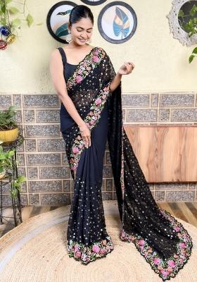 Black Sequin Embroidered Georgette Saree Set
