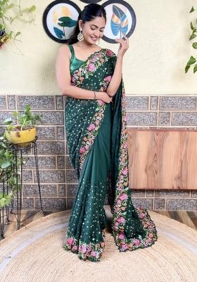 Green Sequin Embroidered Georgette Saree Set