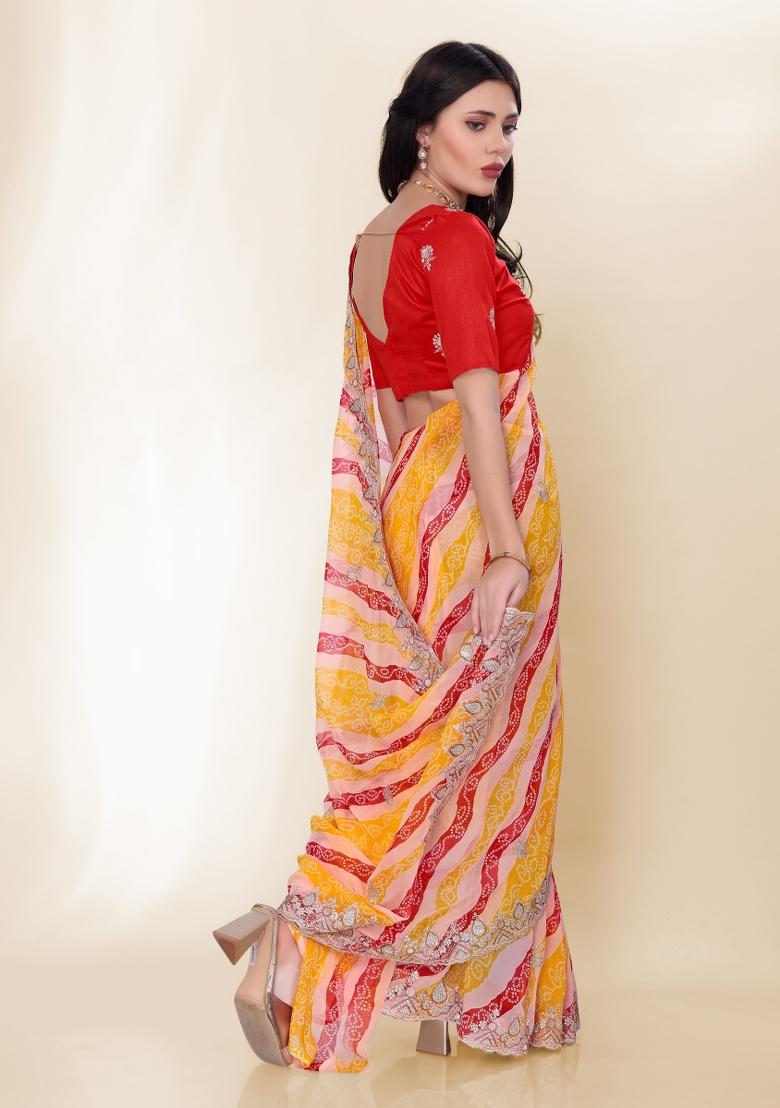 Yellow Bandhani Print Georgette Saree Set
