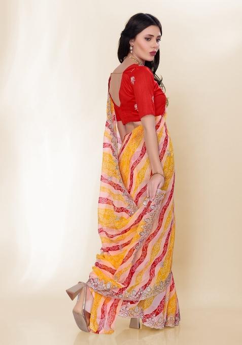Yellow Bandhani Print Georgette Saree Set