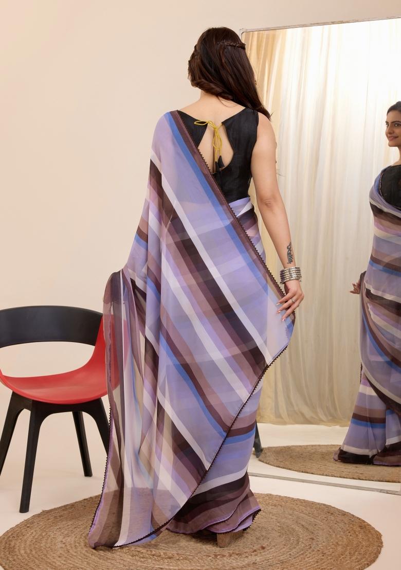 Multi Printed Georgette Saree Set