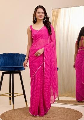Pink Printed Georgette Saree Set