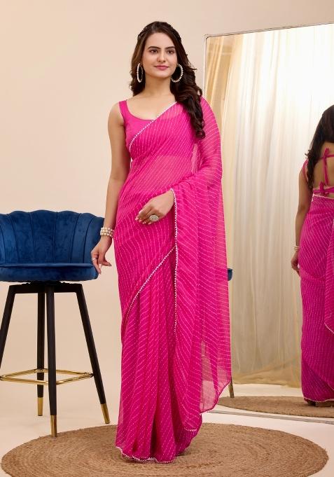 Pink Printed Georgette Saree Set