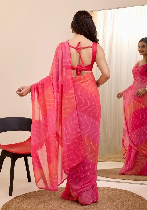Gajari Pink Printed Georgette Saree Set