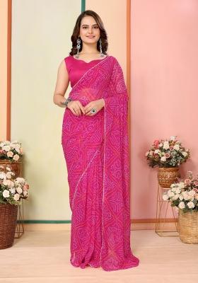 Pink Printed Georgette Pre Stitched Saree