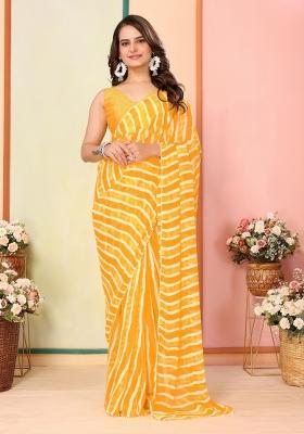 Yellow Printed Georgette Pre Stitched Saree