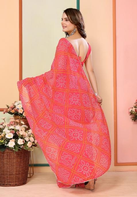 Red Printed Georgette Pre Stitched Saree