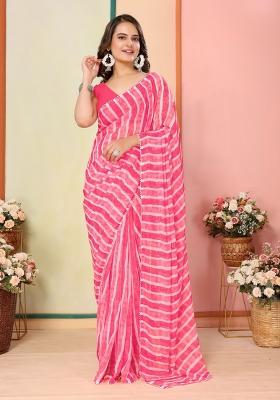 Pink Printed Georgette Pre Stitched Saree