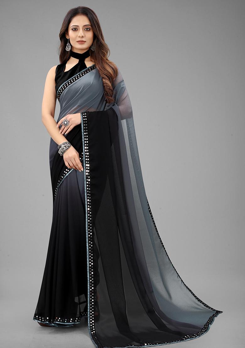 Grey Color Padding Georgette Saree Set With Belt