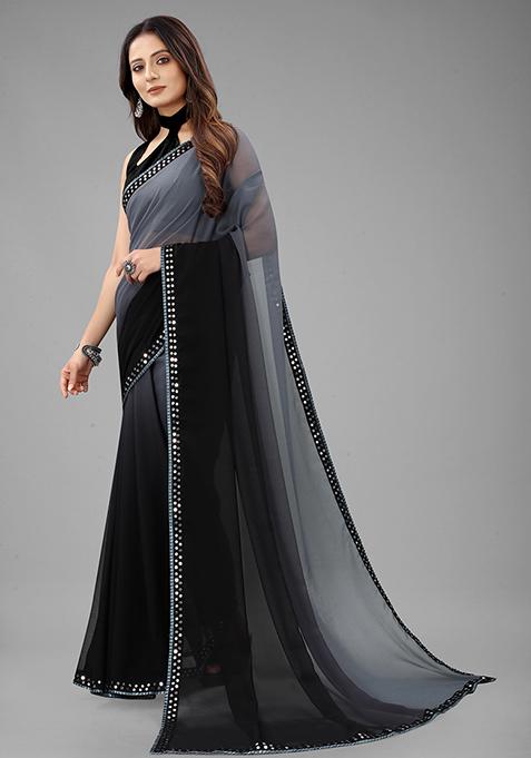 Grey Color Padding Georgette Saree Set With Belt