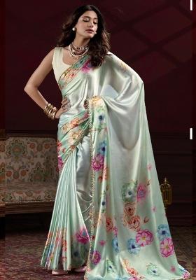 Sea Green Printed  Silk Saree Set