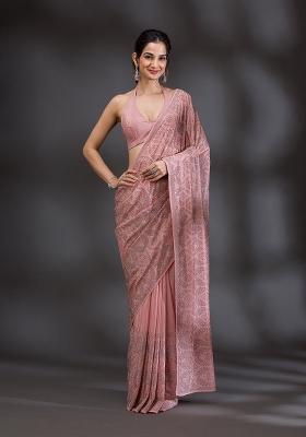 Orange Embroidered Chanderi Silk Saree Set