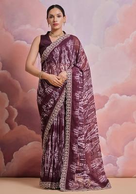 Wine Embroidered Georgette Saree Set