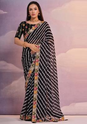 Black Embroidered Georgette Saree Set