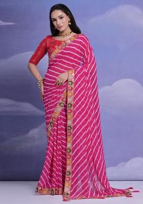 Pink Embroidered Georgette Saree Set