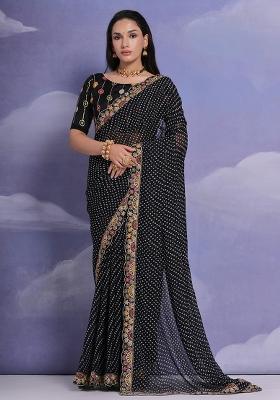 Black Embroidered Georgette Saree Set