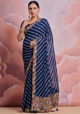 Blue Embroidered Georgette Saree Set