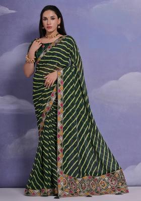 Green Embroidered Georgette Saree Set