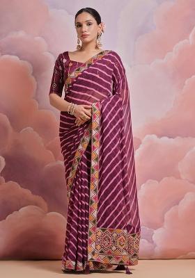 Purple Embroidered Georgette Saree Set