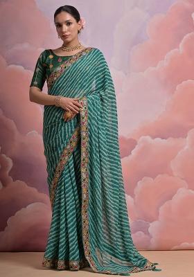 Teal Blue Embroidered Georgette Saree Set